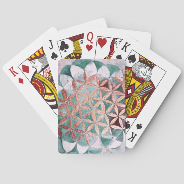 Abstract Teal Rose Gold Watercolor Rosette Pattern Poker Cards (Back)
