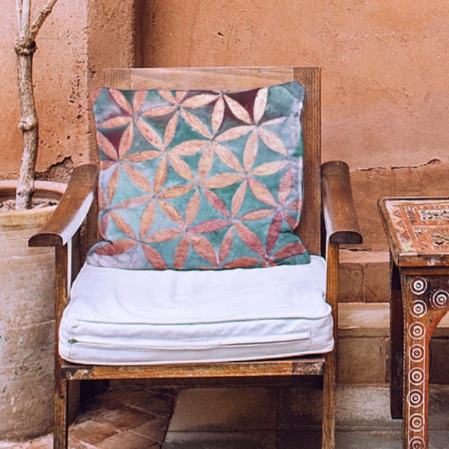 Abstract Teal Rose Gold Watercolor Rosette Pattern Throw Pillow (Creator Uploaded)