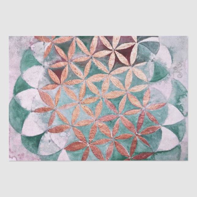 Abstract Teal Rose Gold Watercolor Rosette Pattern Tissue Paper (Front)