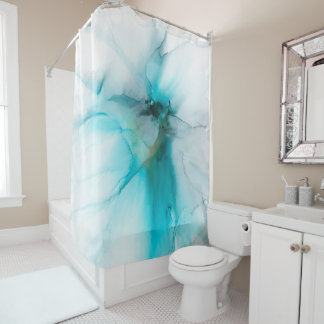 Abstract Teal, Smokey and Faux Gold Shower Curtain