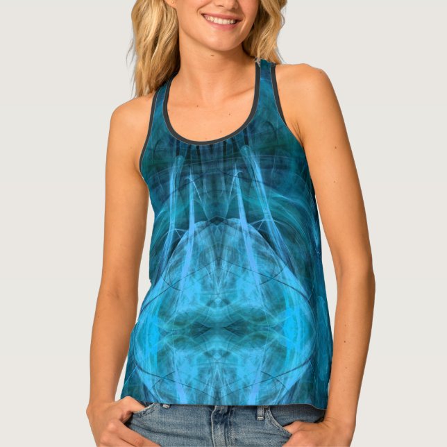 Abstract Teal Spirit Fractal Tank Top (Front)