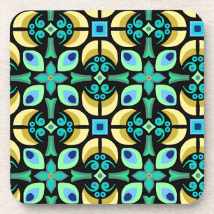 Abstract teal tile beverage coaster