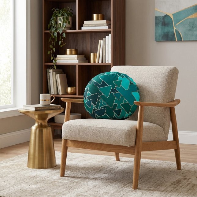 Abstract Teal Triangle Geometric Round Pillow (Creator Uploaded)