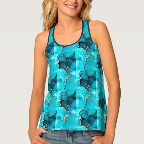 Abstract Teal Turquoise Organic Pattern Tank Top