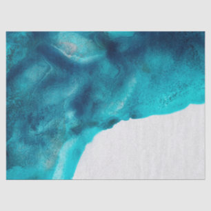 Abstract Teal Water color on Cream Decoupage Tissue Paper