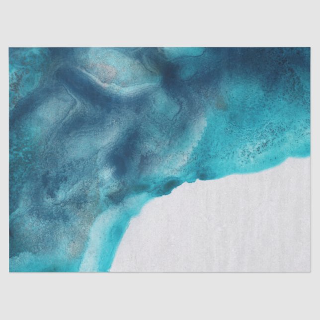 Abstract Teal Water color on Cream Decoupage Tissue Paper (Front)