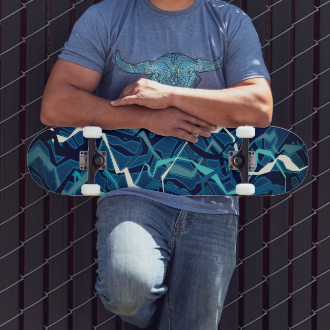 Abstract Teal Wave  Skateboard (Outdoor 3)