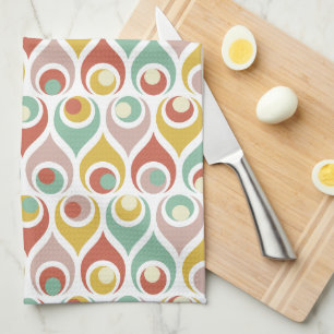 Abstract Teardrop Shapes Mid Century Pattern Kitchen Towel