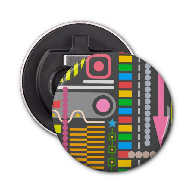 Abstract Technology Control Panel Pattern Bottle Opener (Front)