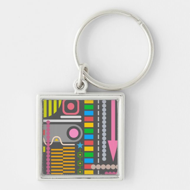 Abstract Technology Control Panel Pattern Keychain (Front)