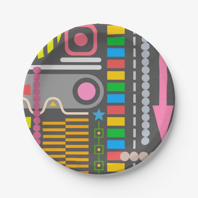 Abstract Technology Control Panel Pattern Paper Plates (Front)