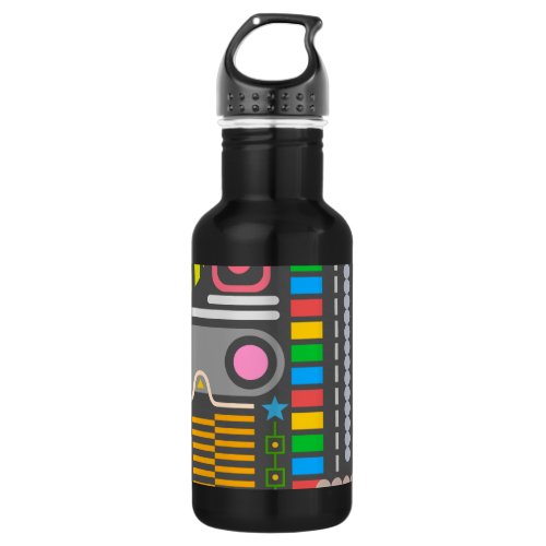 Abstract Technology Control Panel Pattern Stainless Steel Water Bottle