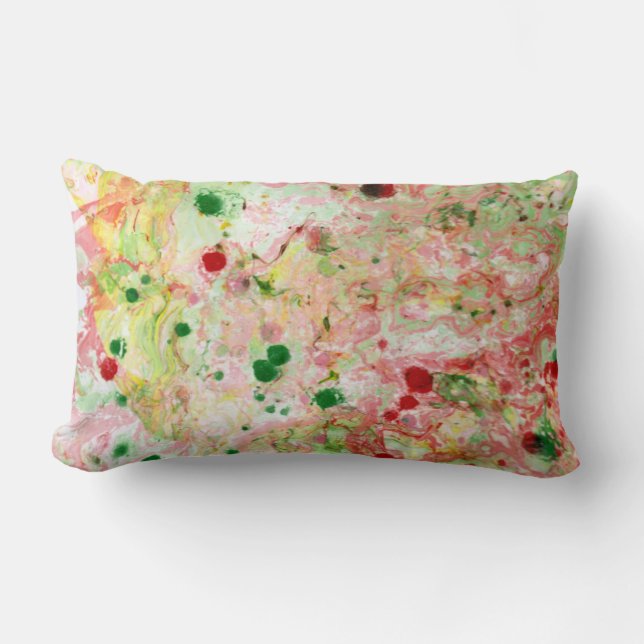 Abstract Template Pink Red Yellow Green Marble Lumbar Pillow (Front)