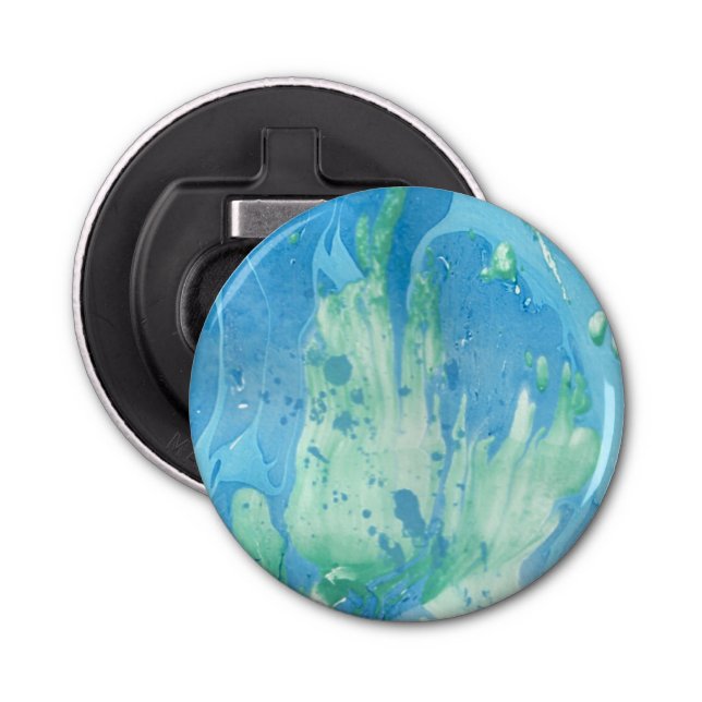 Abstract Template Trendy Blue Green White Marble Bottle Opener (Front)
