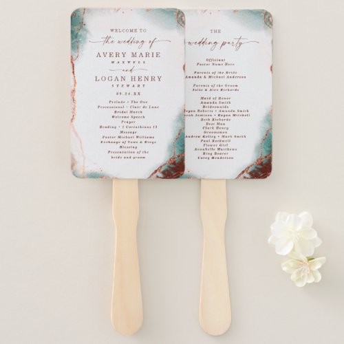 Abstract Terra Cotta Wedding Ceremony Program Hand Fan