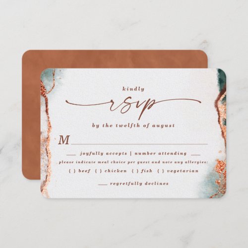 Abstract Terra Cotta Wedding Meal Choice RSVP Card