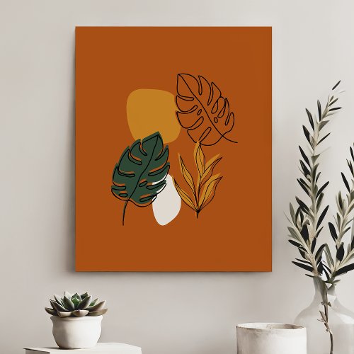 Abstract Terracotta Boho Leaves And Foliage  Faux Canvas Print