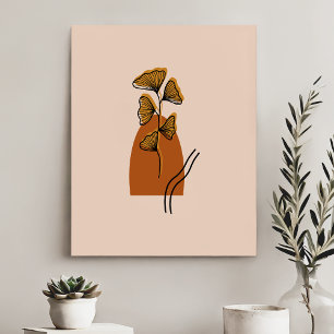 Abstract Terracotta Boho Plant And Shapes Faux Canvas Print