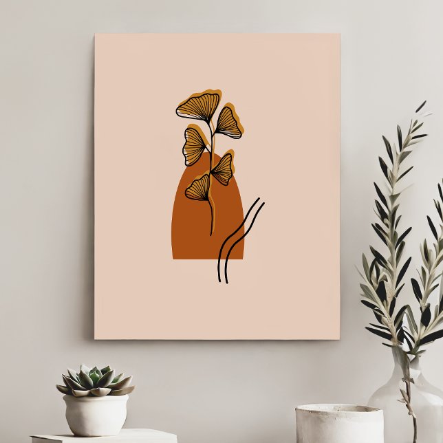 Abstract Terracotta Boho Plant And Shapes Faux Canvas Print (Creator Uploaded)