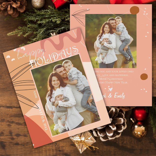 Abstract Terracotta Design Photo Happy Holidays  (Abstract Terracotta Design Photo Happy Holidays Card)