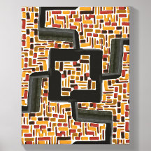 Abstract Terracotta Ochre Maze Geometric Pattern