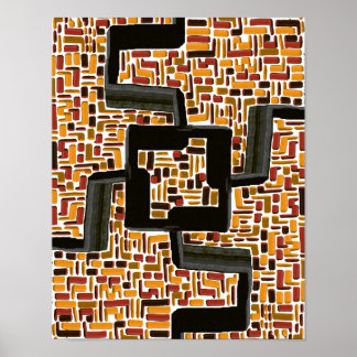 Abstract Terracotta Ochre Maze Geometric Pattern Poster
