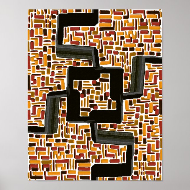 Abstract Terracotta Ochre Maze Geometric Pattern Poster (Front)