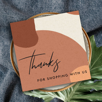 Abstract Terracotta Red Kraft Scandi Thank You Square Business Card by DearBrand at Zazzle