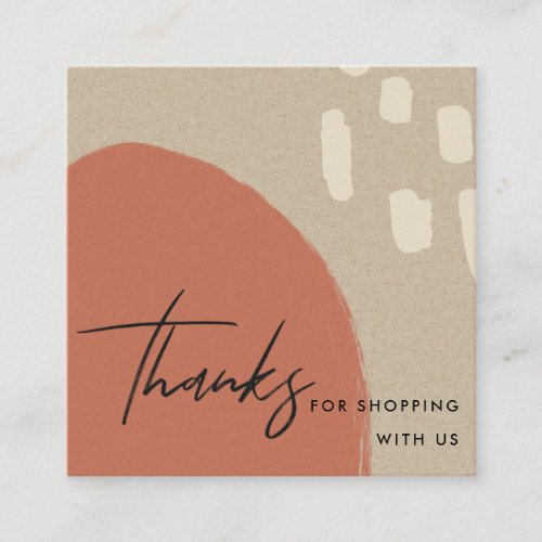 ABSTRACT TERRACOTTA RED KRAFT SCANDI THANK YOU SQUARE BUSINESS CARD