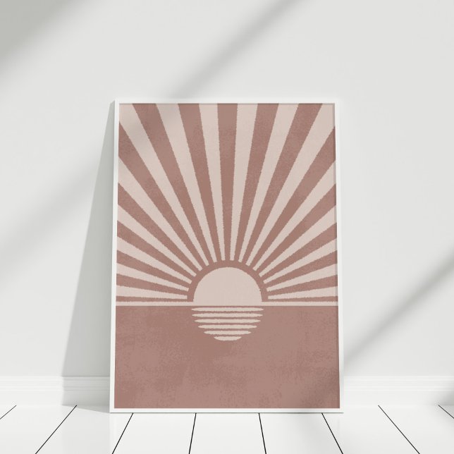 Abstract Terracotta Sunset Beach Wall Art Poster (Abstract Terracotta Sunset Beach Wall Art Poster in a white frame.)