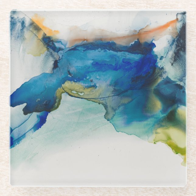 Abstract Terrain - Blue Glass Coaster (Front)