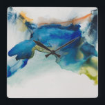 Abstract Terrain - Blue Square Wall Clock<br><div class="desc">Abstract Terrain II by Sisa Jasper. Unidentifiable shape made from deep blues,  greens,  and accent colors.</div>