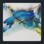 Abstract Terrain - Blue Square Wall Clock<br><div class="desc">Abstract Terrain II by Sisa Jasper. Unidentifiable shape made from deep blues,  greens,  and accent colors.</div>