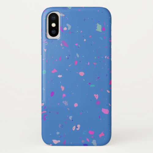 Abstract Terrazzo Galaxy Illustration in Blue iPhone X Case
