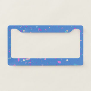Abstract Terrazzo Galaxy Illustration in Blue License Plate Frame