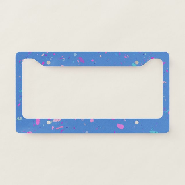 Abstract Terrazzo Galaxy Illustration in Blue  License Plate Frame (Front)