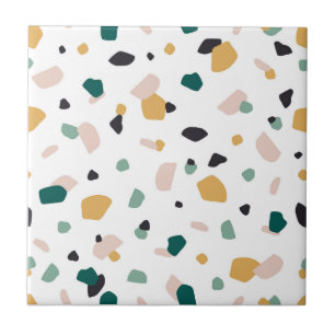 Abstract Terrazzo Green Orange Pink Black Pattern Ceramic Tile