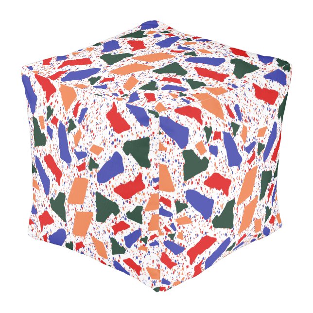 Abstract Terrazzo Hand Drawn Colorful Pattern  Pouf (Angled Front)