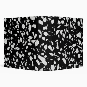 Abstract Terrazzo Mosaic Black and White Pattern 3 Ring Binder