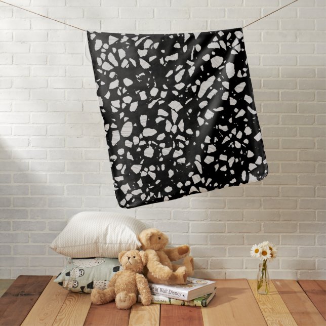 Abstract Terrazzo Mosaic Black and White Pattern  Baby Blanket (In Situ)