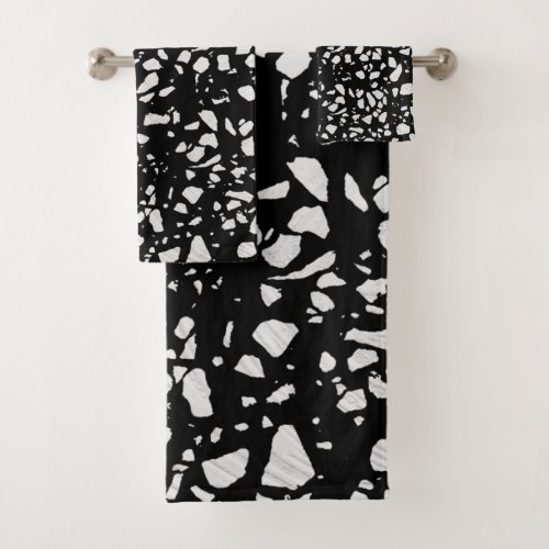 Abstract Terrazzo Mosaic Black and White Pattern  Bath Towel Set