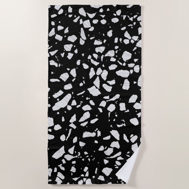 Abstract Terrazzo Mosaic Black and White Pattern Beach Towel (Front)