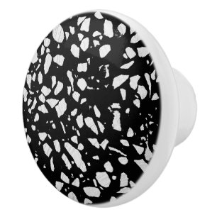 Abstract Terrazzo Mosaic Black and White Pattern Ceramic Knob