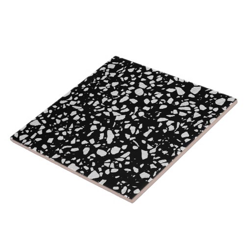 Abstract Terrazzo Mosaic Black and White Pattern Ceramic Tile
