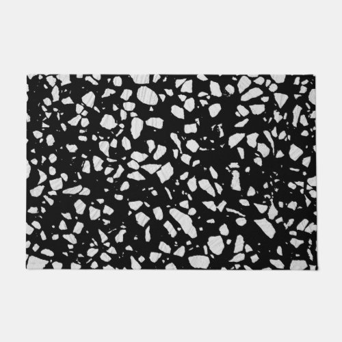 Abstract Terrazzo Mosaic Black and White Pattern   Doormat