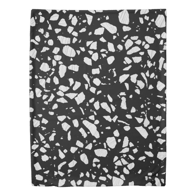 Abstract Terrazzo Mosaic Black and White Pattern Duvet Cover (Front)