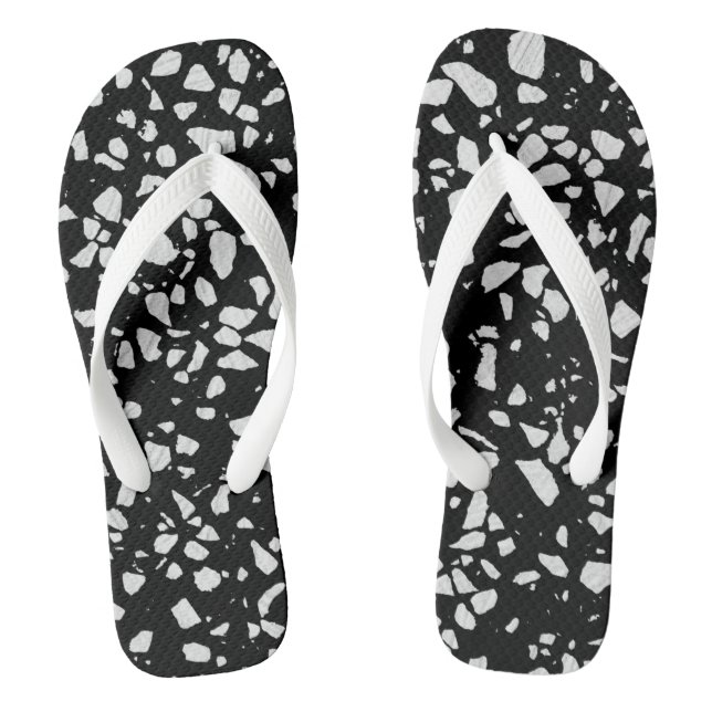 Abstract Terrazzo Mosaic Black and White Pattern  Flip Flops (Footbed)