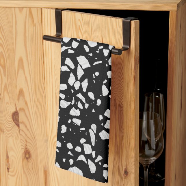 Abstract Terrazzo Mosaic Black and White Pattern   Kitchen Towel (Thirds Fold)