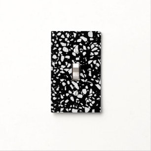 Abstract Terrazzo Mosaic Black and White Pattern Light Switch Cover