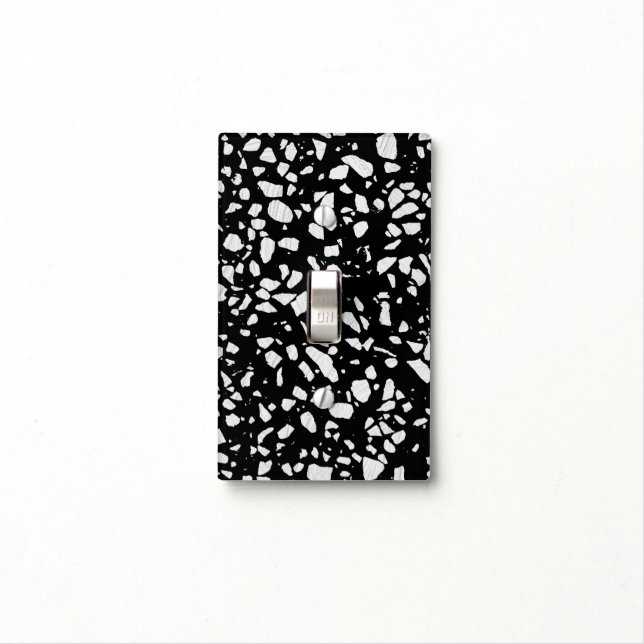 Abstract Terrazzo Mosaic Black and White Pattern Light Switch Cover (In Situ)